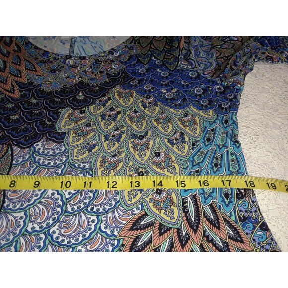 Boho Women's Dress Size Large Multicolored Peacock Stretch Split Flare Sleeve - Picture 6 of 9